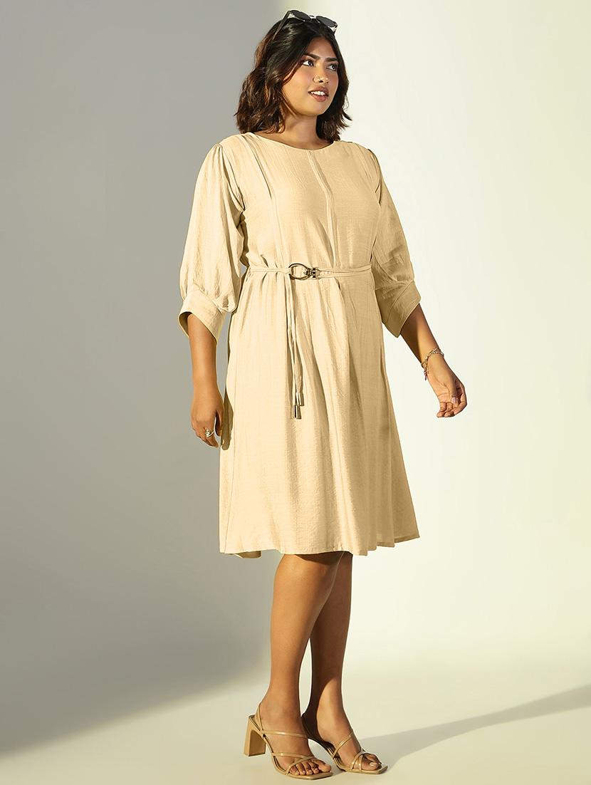 women solid round neck a-line dress - 21682092 - Standard Image - 2