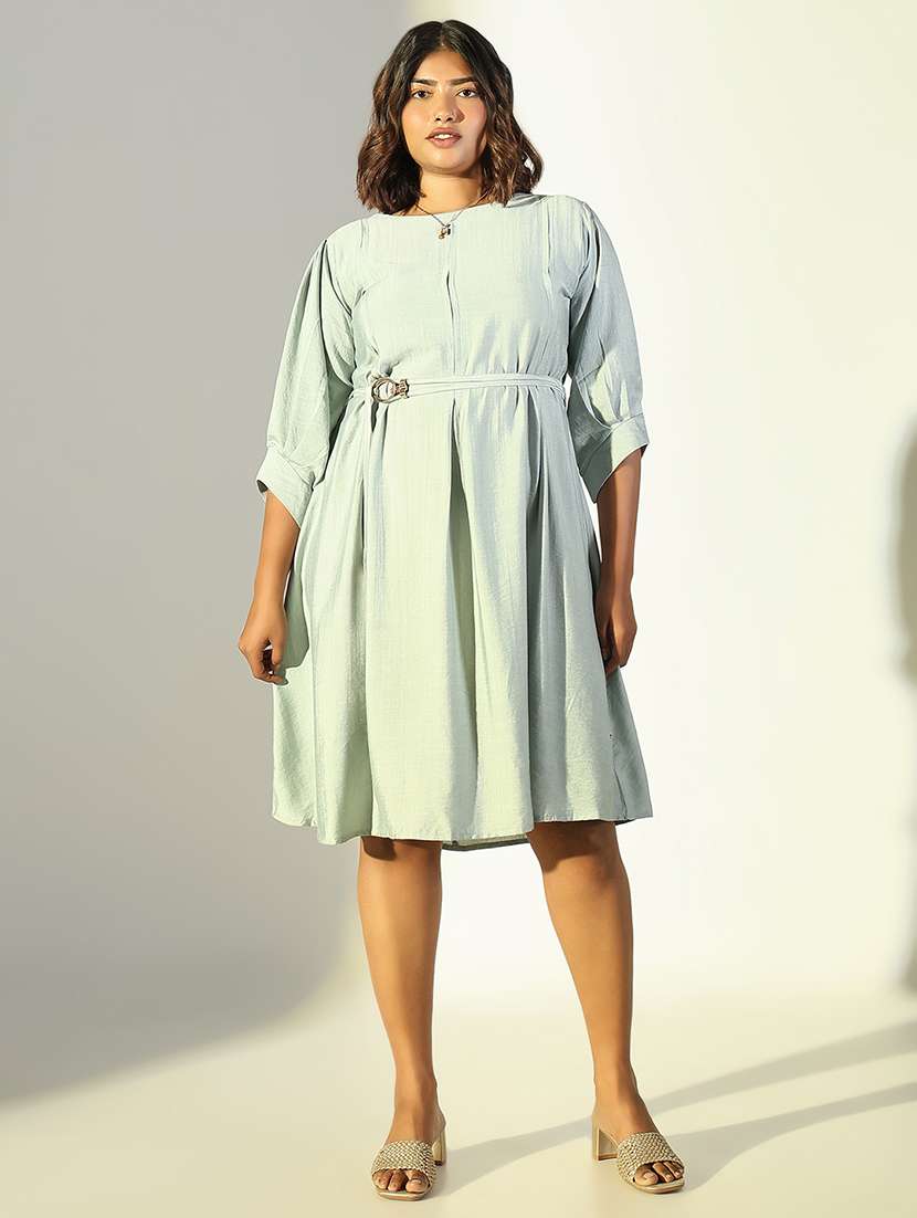 women solid round neck a-line dress - 21682093 - Standard Image - 2