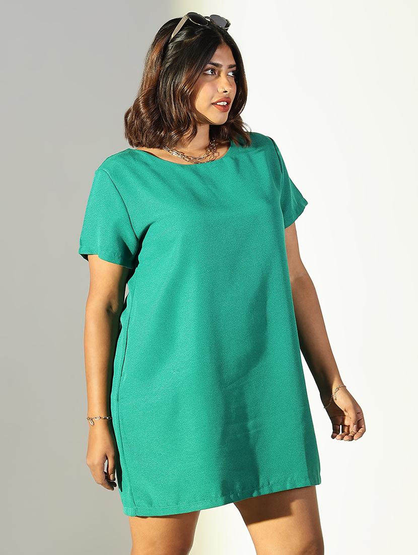 women solid round neck a-line dress - 21682096 - Standard Image - 2