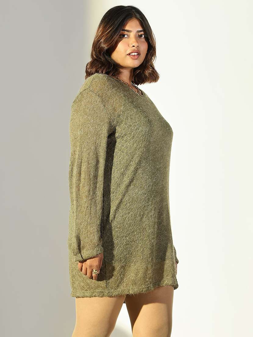 women olive self design sheath dress - 21682097 -  Standard Image - 2