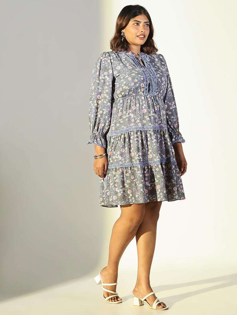 women floral printed tie-up neck tiered dress - 21682105 - Standard Image - 2