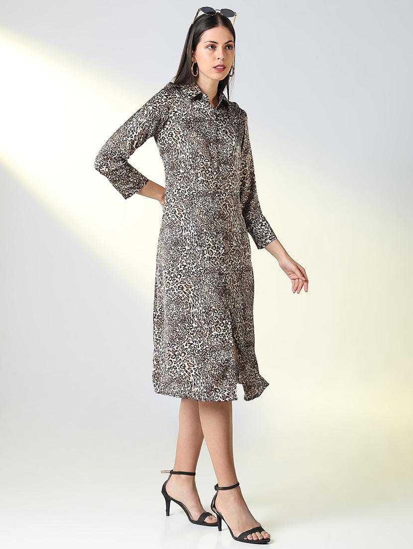 women animal pint collared shirt dress - 21682106 - Standard Image - 2