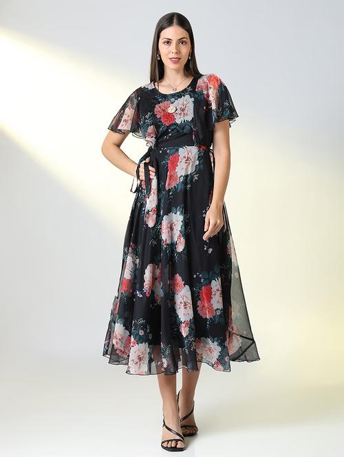women black floral printed a-line dress - 21682119 - Standard Image - 0