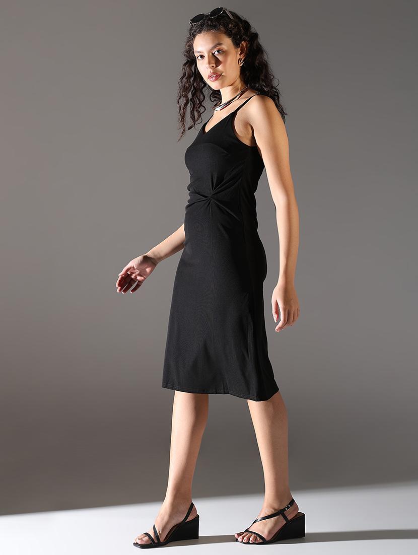 women solid shoulder strap a-line dress - 21682120 - Standard Image - 2