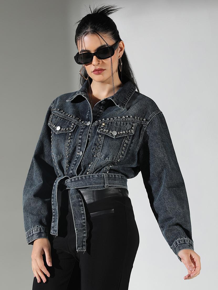 women embellished long sleeve denim jacket - 21682125 - Standard Image - 2
