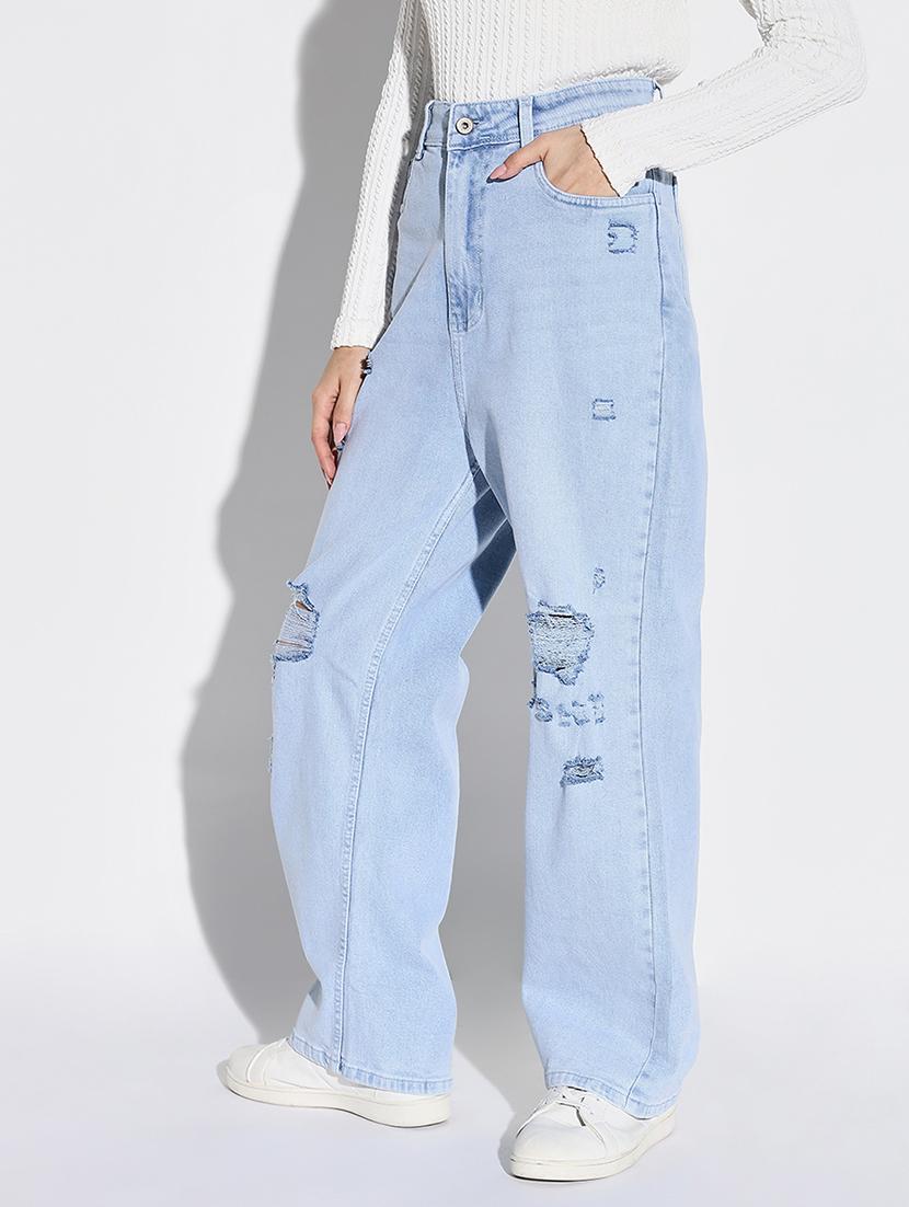 women light blue denim distress jean - 21682127 - Standard Image - 2