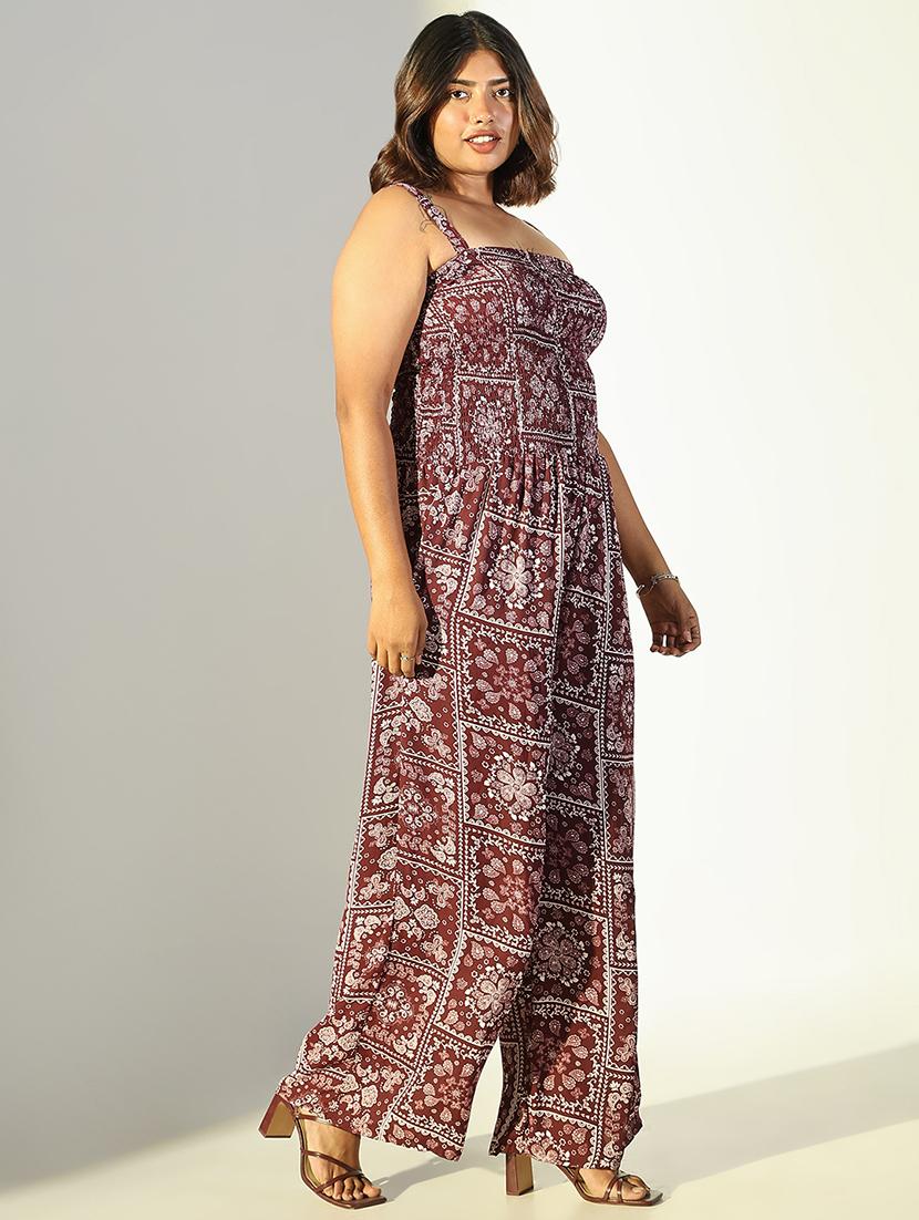 women burgundy printed full leg jumpsuit with shrug - 21682131 - Standard Image - 2