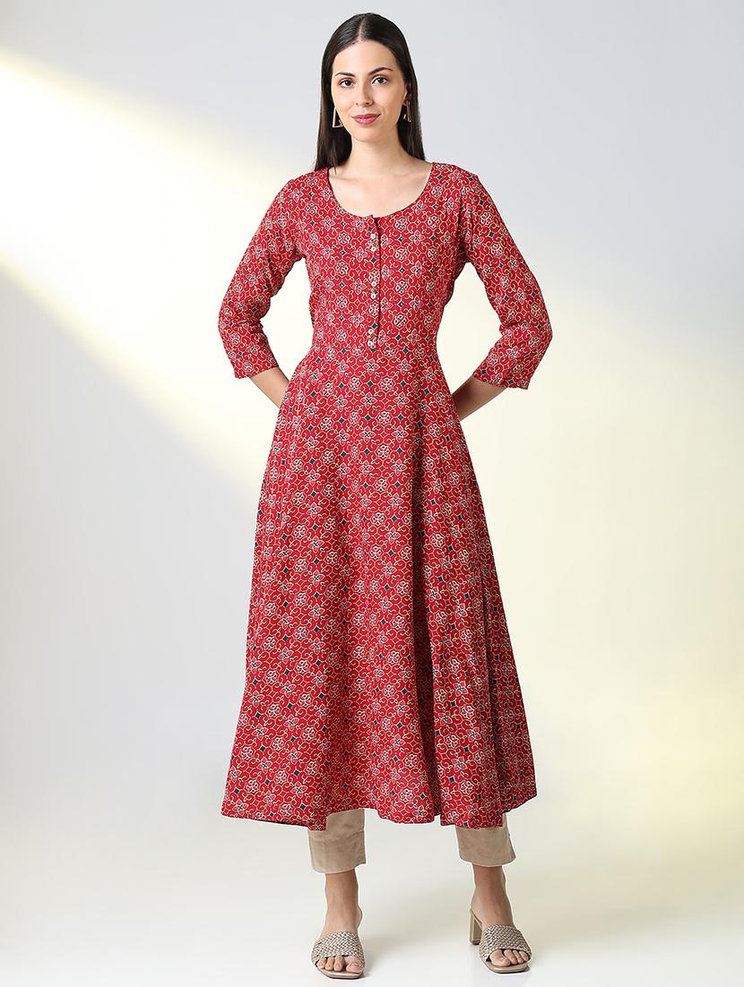women red printed round neck a-line kurta - 21682139 -  Zoom Image - 0