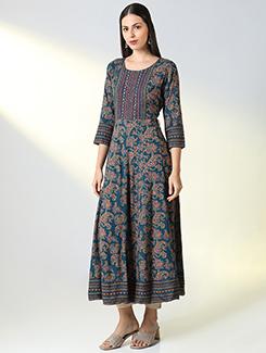 women teal paisley printed round neck - 21682141 - Standard Image - 2