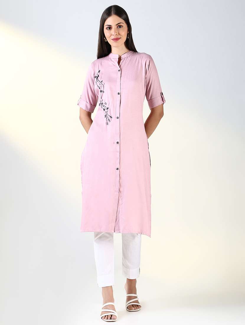 women pink embellished straight kurta - 21682143 - Zoom Image - 0