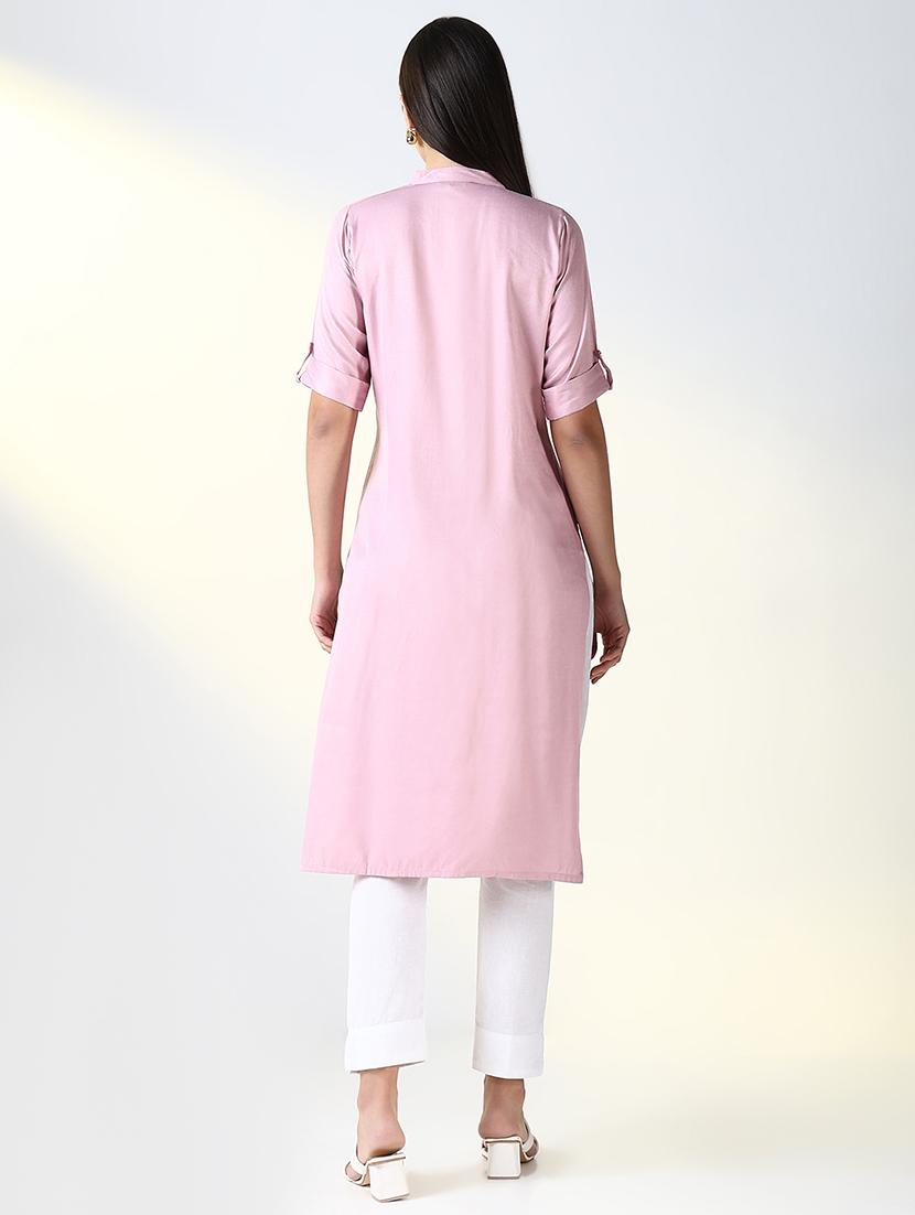 women pink embellished straight kurta - 21682143 - Standard Image - 2
