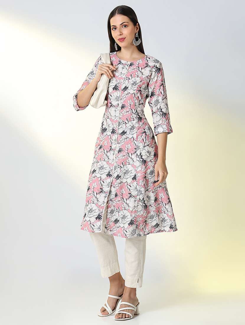 women pink floral printed a-line kurta