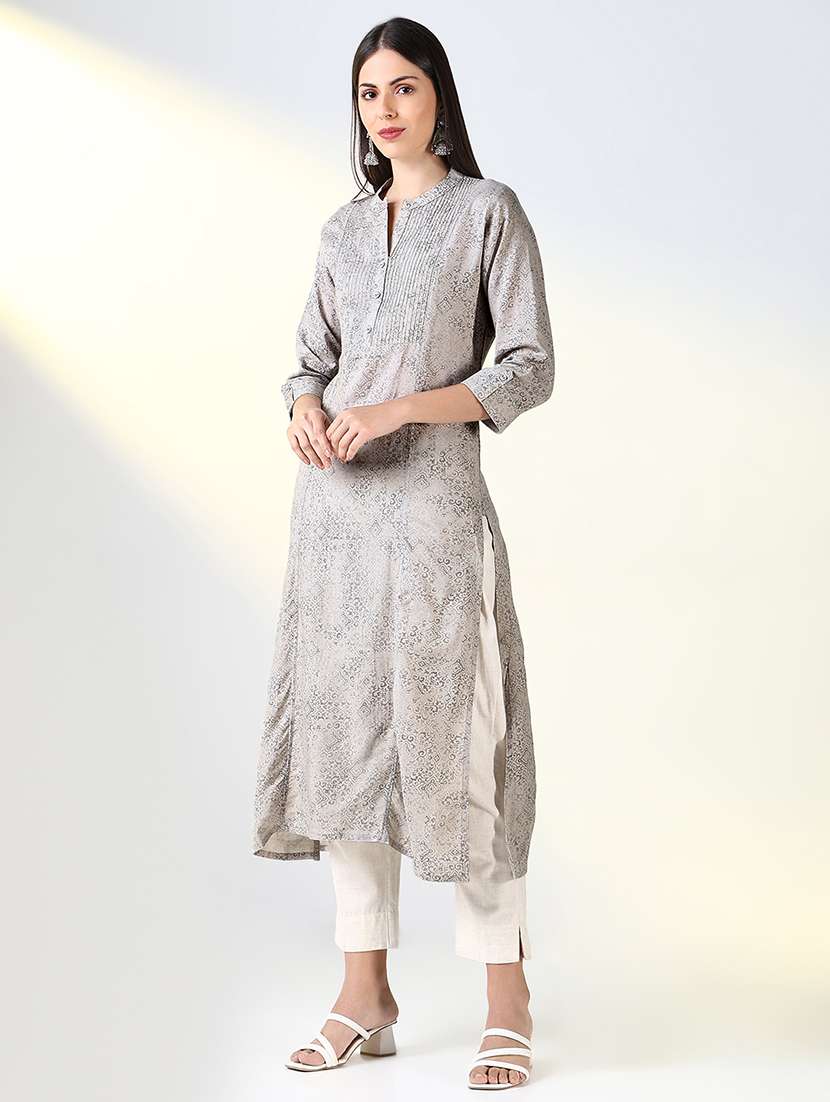 women printed three quarter sleeve straight kurta - 21682145 -  Standard Image - 2