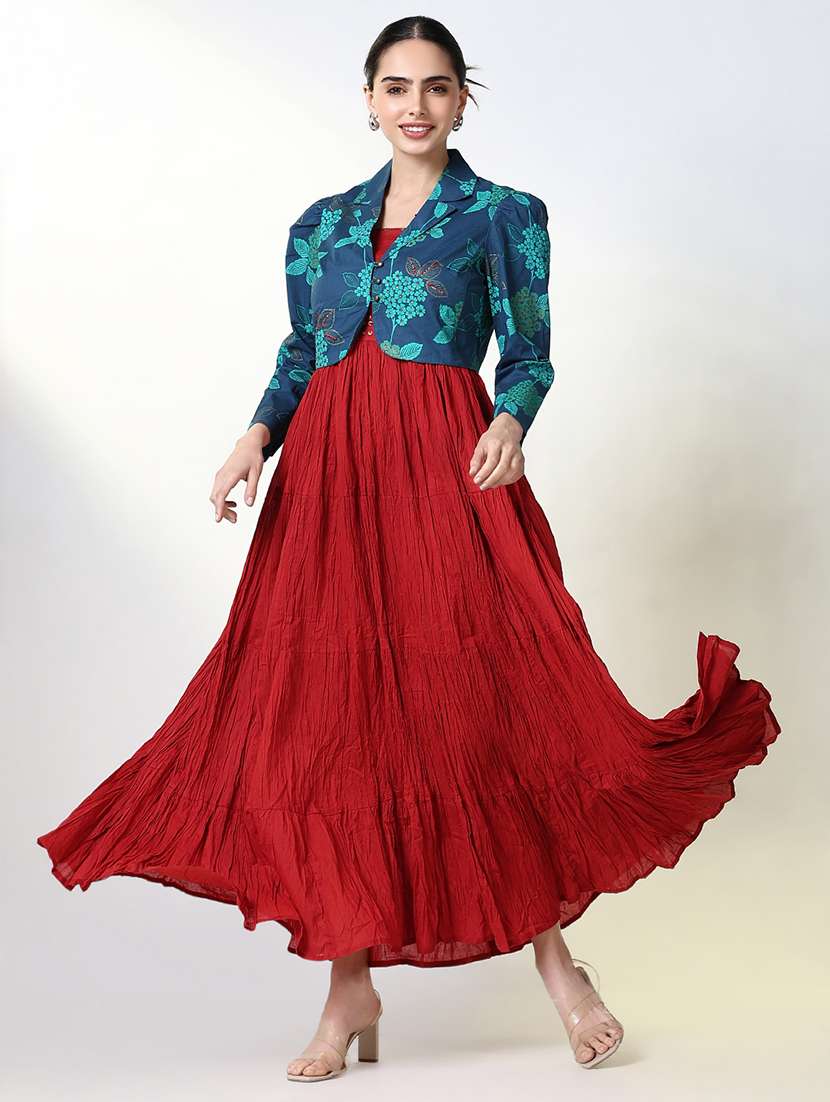 women embellished tiered dress with jacket