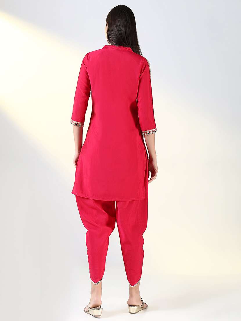 women pink mirror work dhoti kurta set - 21682158 -  Standard Image - 2