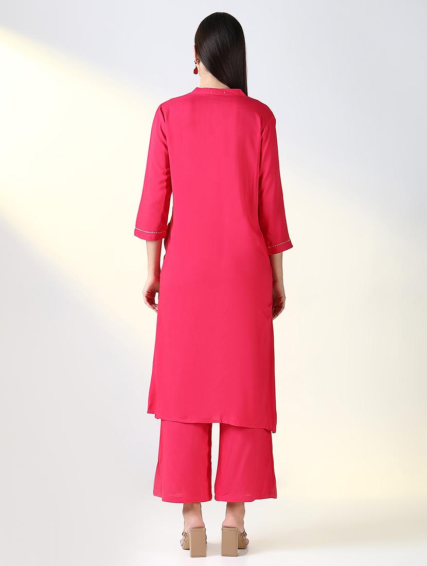 women pink solid kurta palazzo set - 21682159 - Standard Image - 2