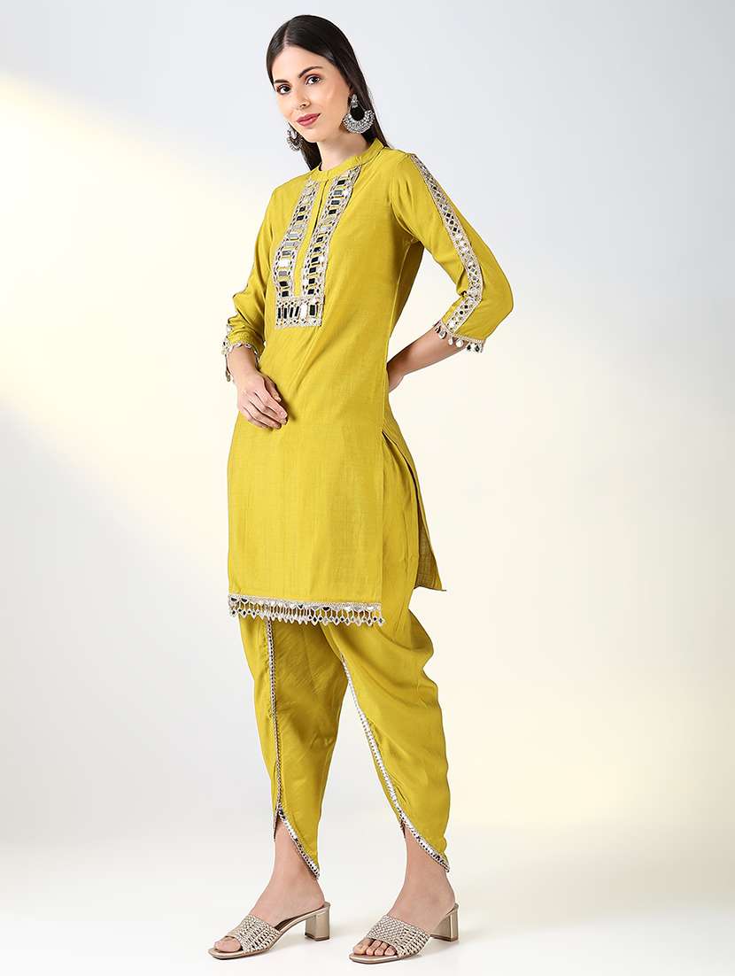 women lime mirror work dhoti kurta set - 21682160 -  Standard Image - 2