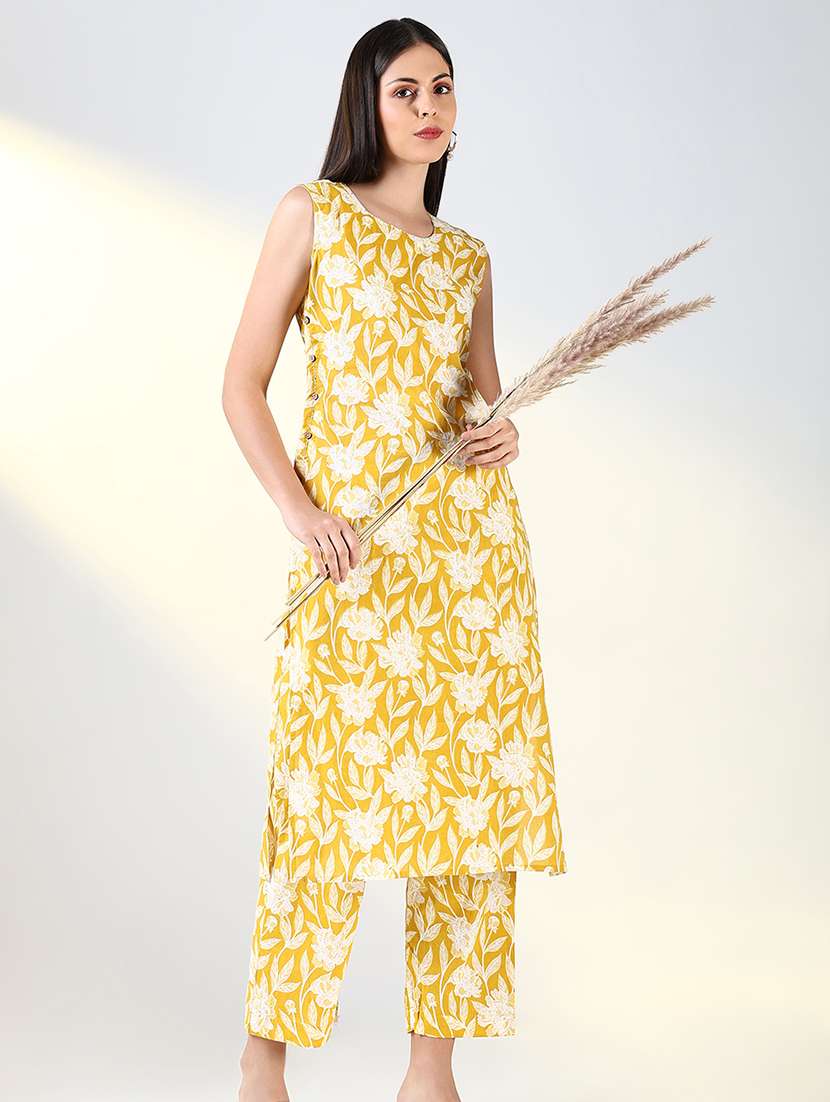 women yellow floral printed kurta pant set - 21682164 -  Standard Image - 2