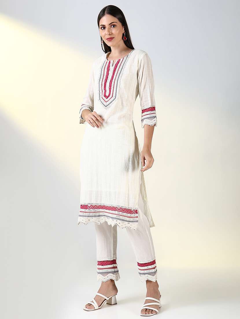 women off white mirror work kurta pant set with dupatta - 21682168 -  Standard Image - 2
