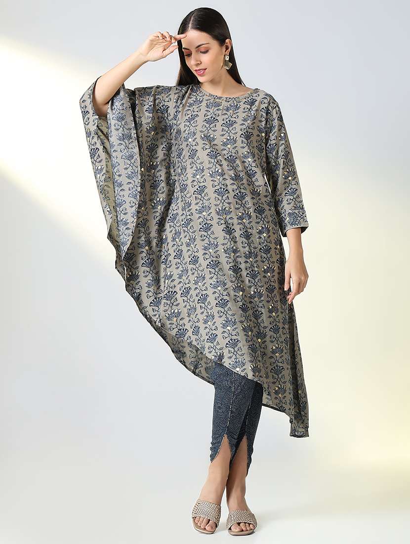Women Grey Floral Printed Dhoti Kurta Set