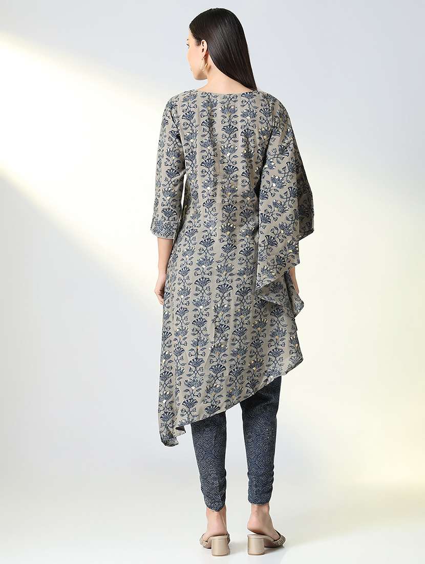women grey floral printed dhoti kurta set - 21682186 -  Standard Image - 2
