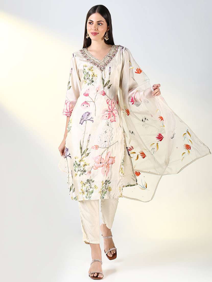 women floral printed kurta pant set with dupatta