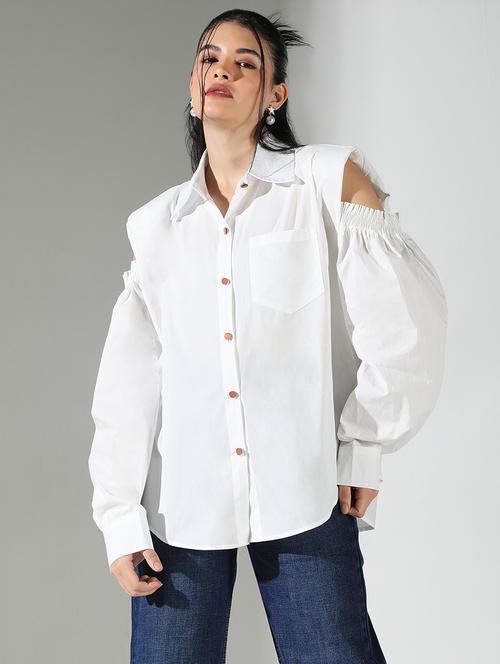 women solid spread collar neck shirt - 21682209 - Standard Image - 0