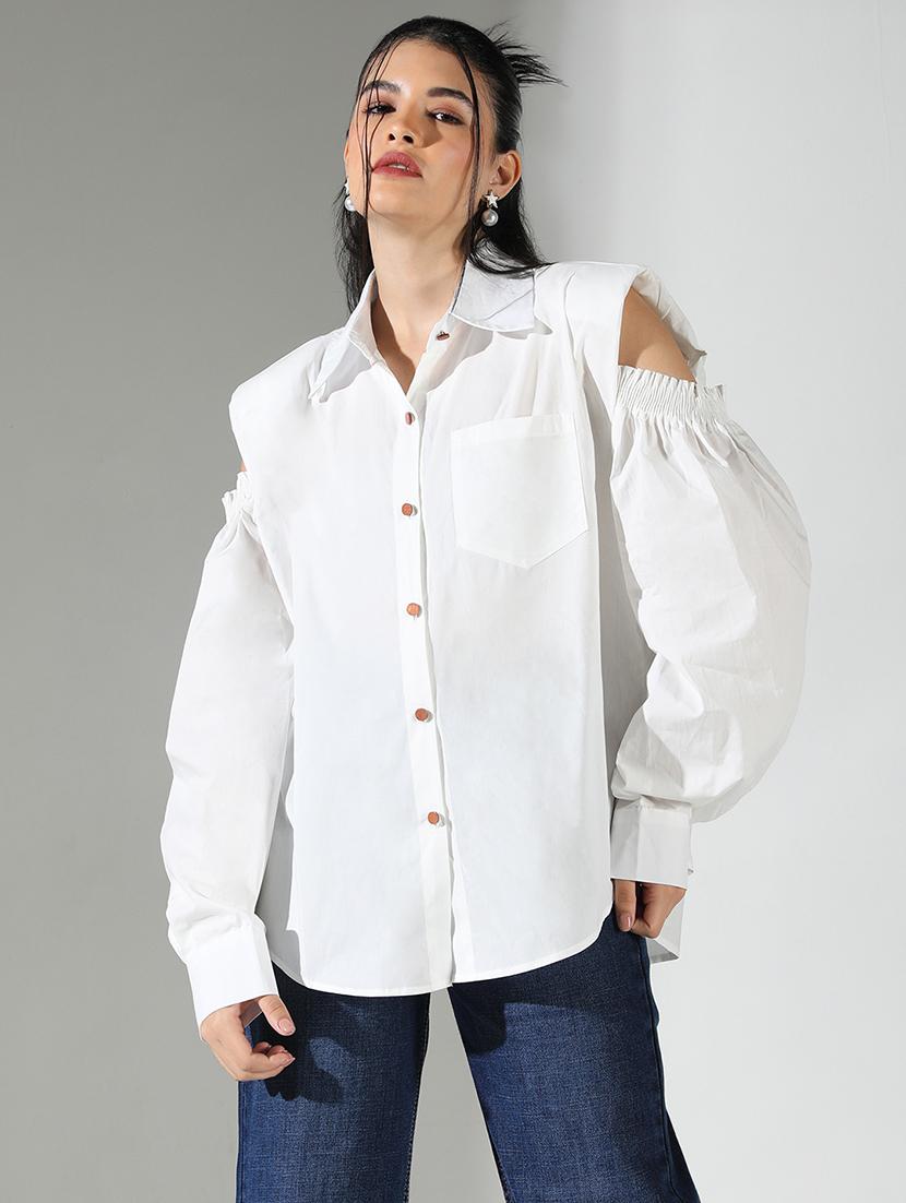 women solid spread collar neck shirt - 21682209 - Zoom Image - 0