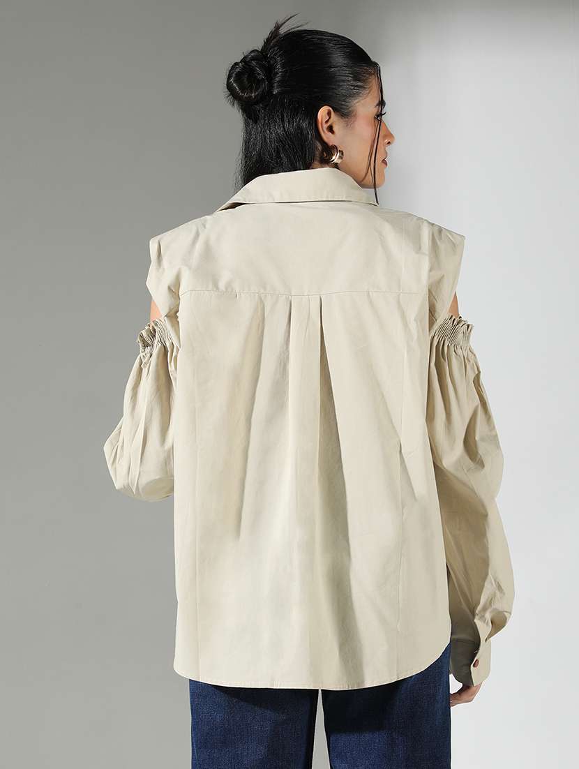 women solid spread collar neck shirt - 21682210 -  Standard Image - 2