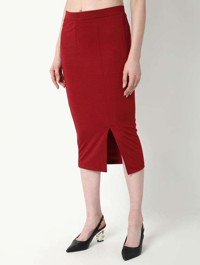 women red solid pencil skirt - 21682211 - Standard Image - 2