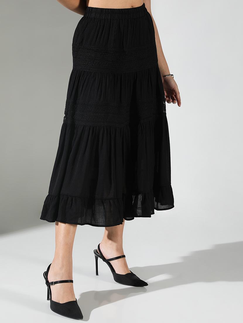 women black solid tiered skirt - 21682213 - Standard Image - 2