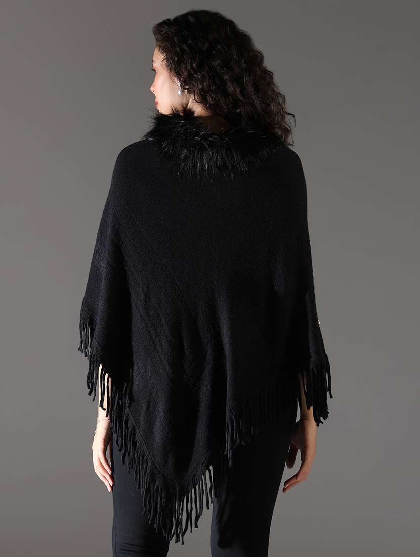 women black fur detailed embellished poncho - 21682218 -  Standard Image - 2