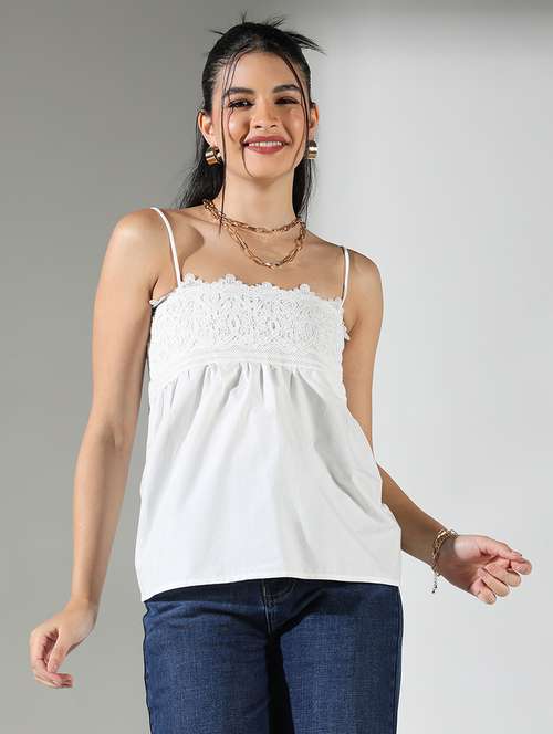 women lace detailed shoulder strap neck top - 21682223 -  Standard Image - 0