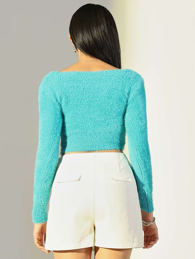 women solid long sleeve crop top - 21682227 -  Standard Image - 2