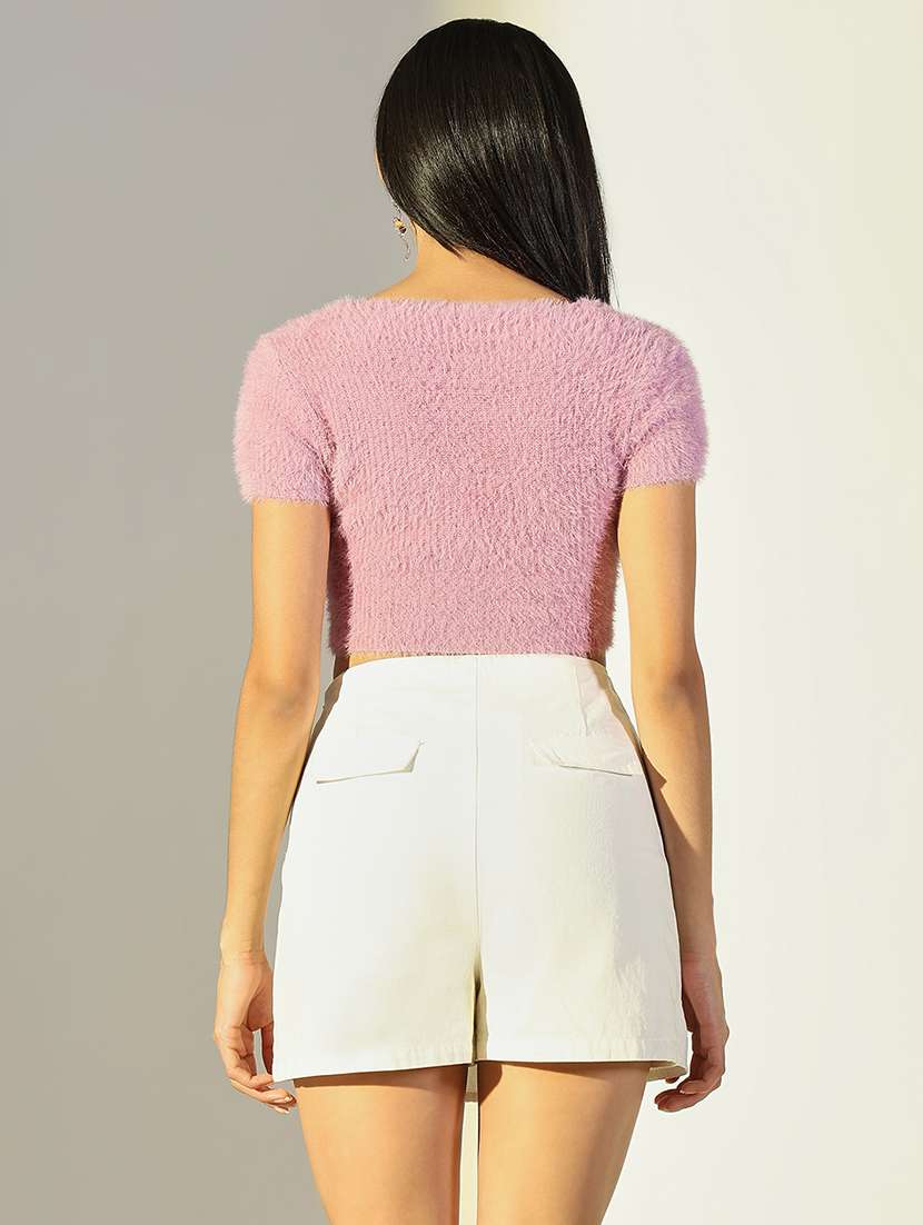 women solid short sleeves crop top - 21682230 -  Standard Image - 2