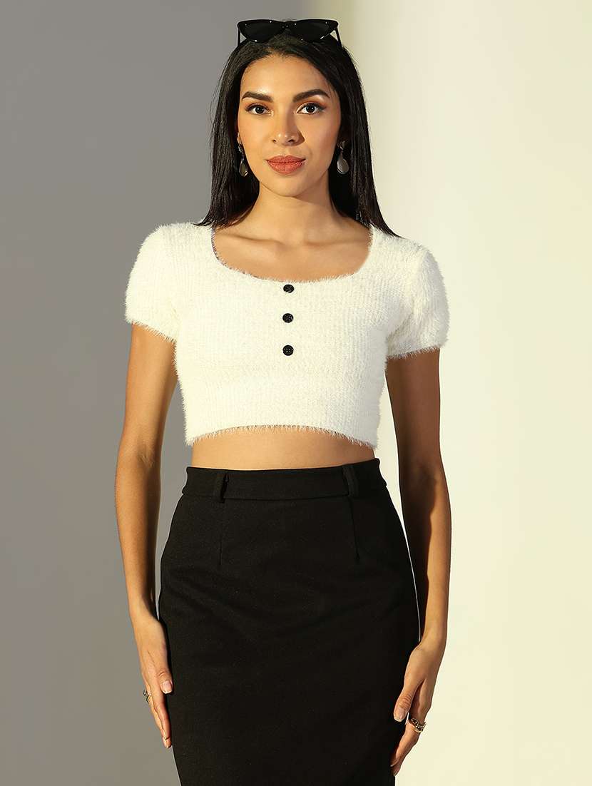 women solid short sleeves crop top