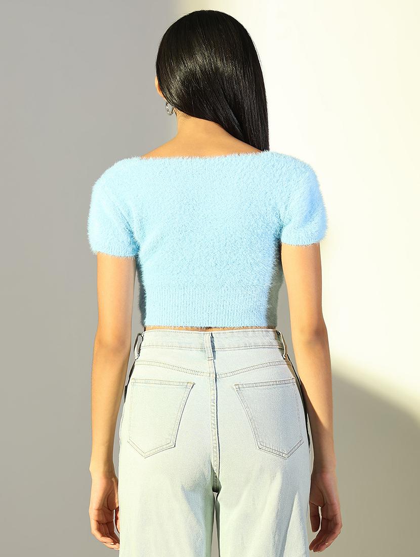 women solid short sleeves crop top - 21682232 - Standard Image - 2
