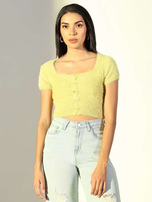 women solid short sleeves crop top - 21682233 - Standard Image - 0
