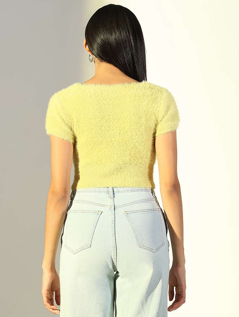 women solid short sleeves crop top - 21682233 - Standard Image - 2