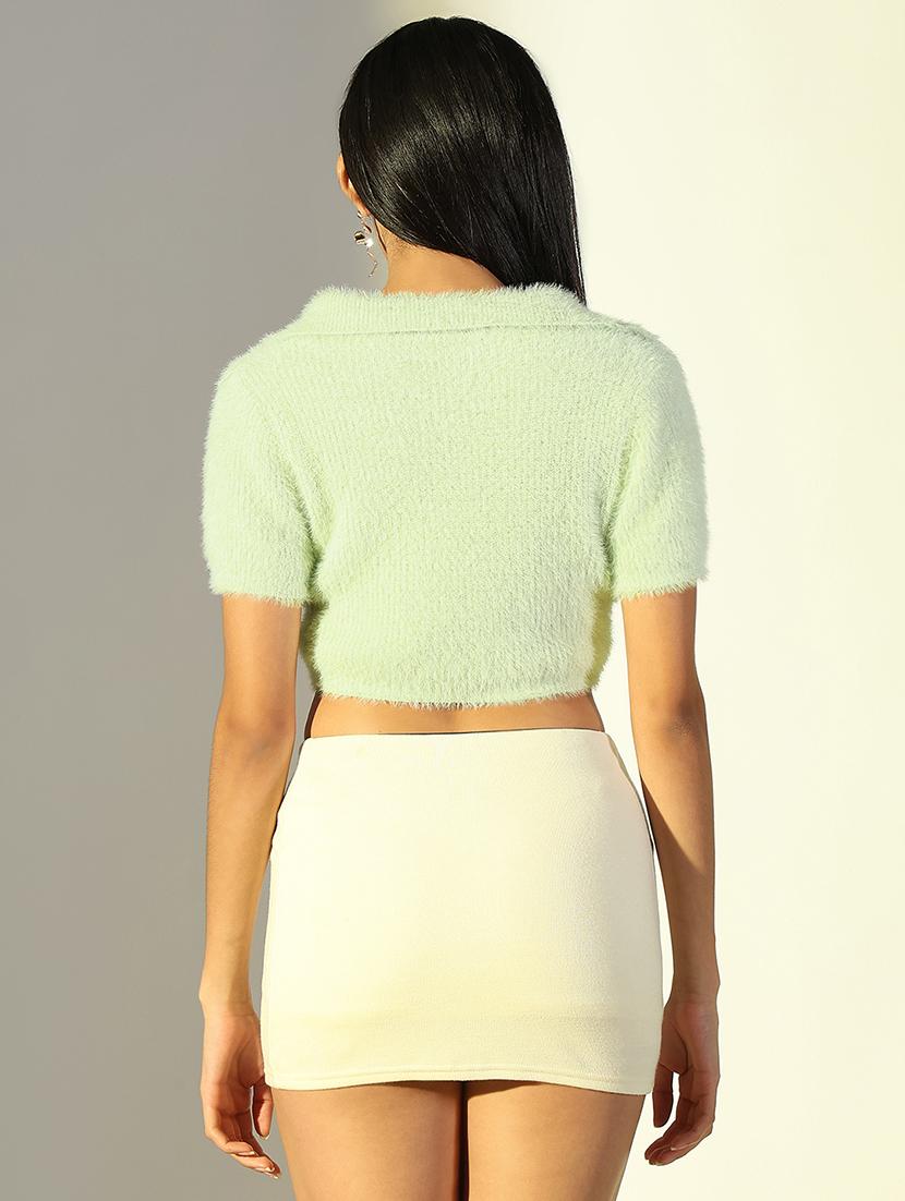 women solid short sleeves crop top - 21682234 - Standard Image - 2