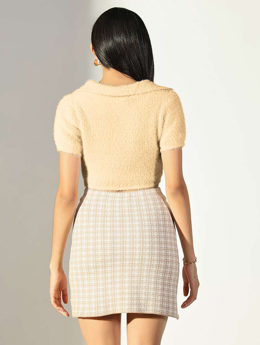 women solid short sleeves crop top - 21682235 - Standard Image - 2