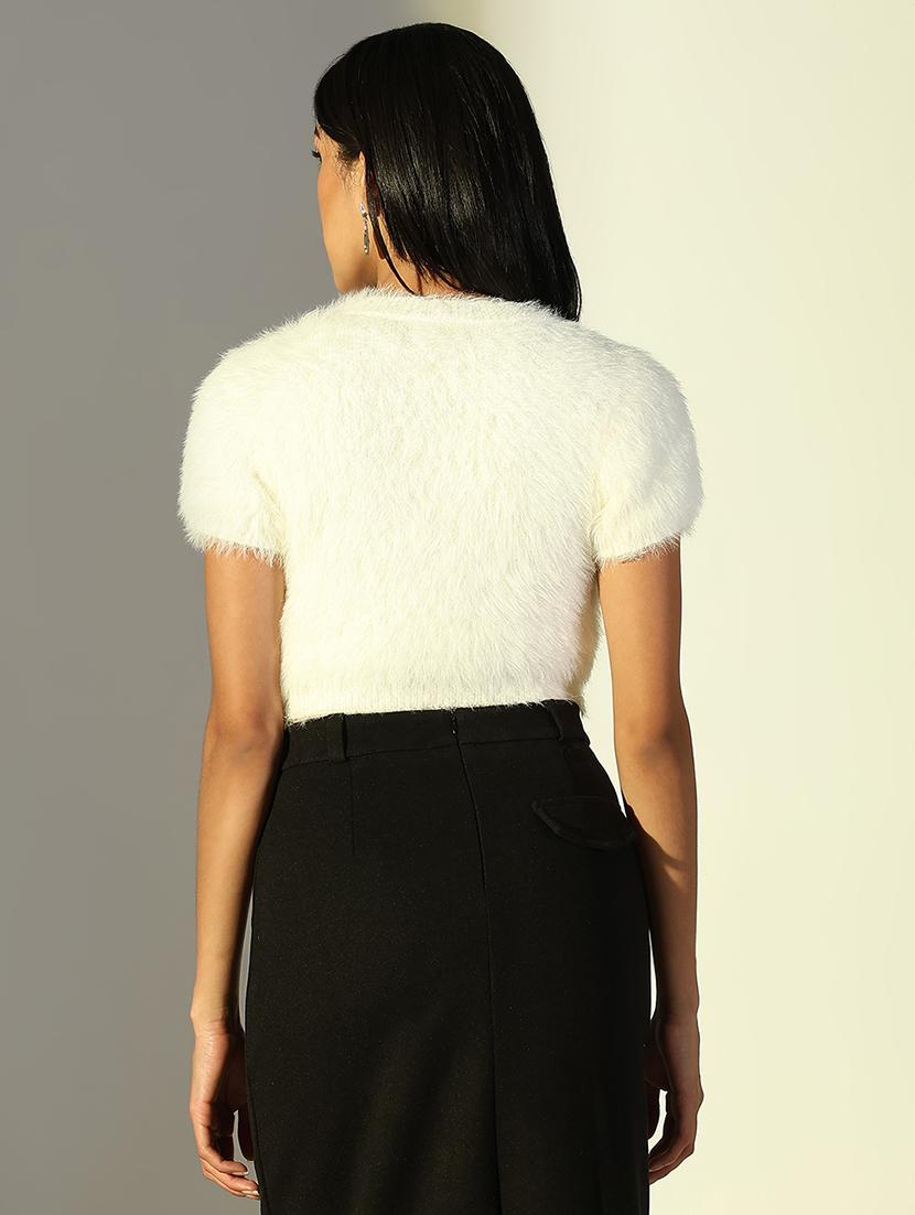 women solid short sleeves crop top - 21682237 - Standard Image - 2