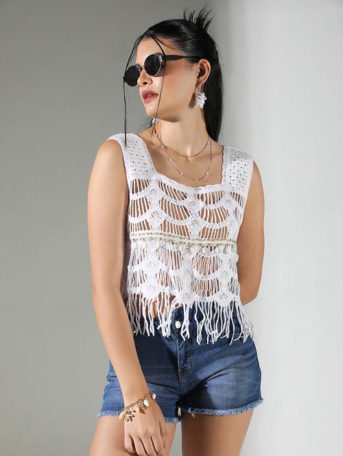 women self design crochet work crop top - 21682251 - Standard Image - 0