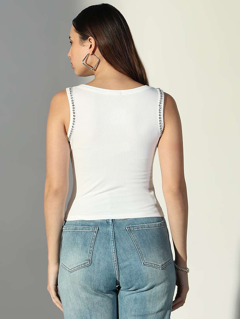 women white solid sleeveless top - 21682252 -  Standard Image - 2