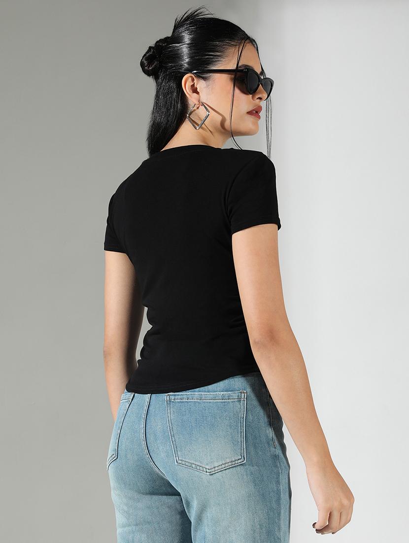 women black solid short sleeve top - 21682254 - Standard Image - 2