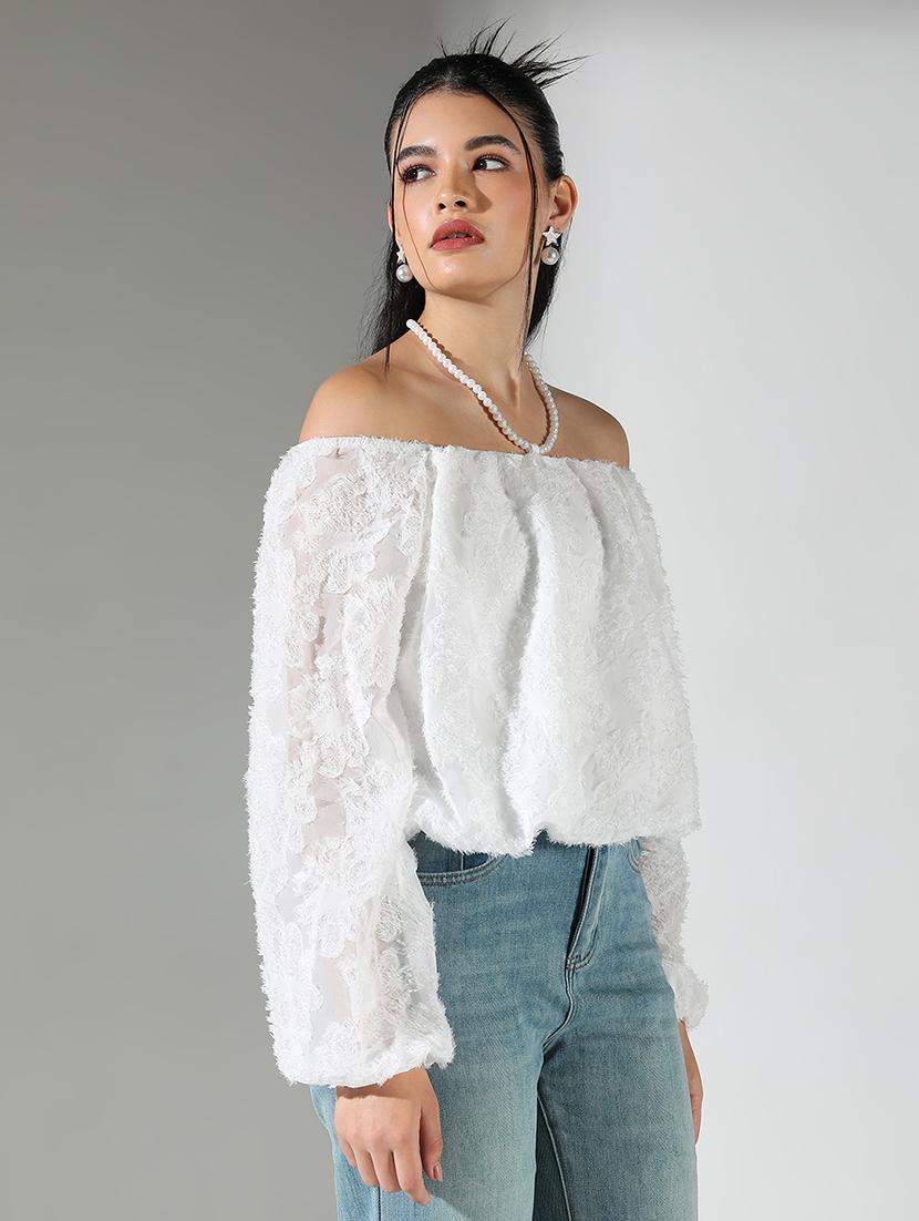 women white self designed puff sleeve top - 21682255 - Standard Image - 2