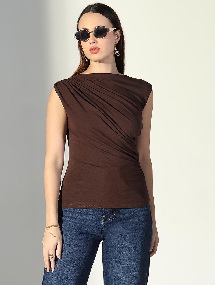 women brown solid sleeveless top - 21682264 -  Zoom Image - 0
