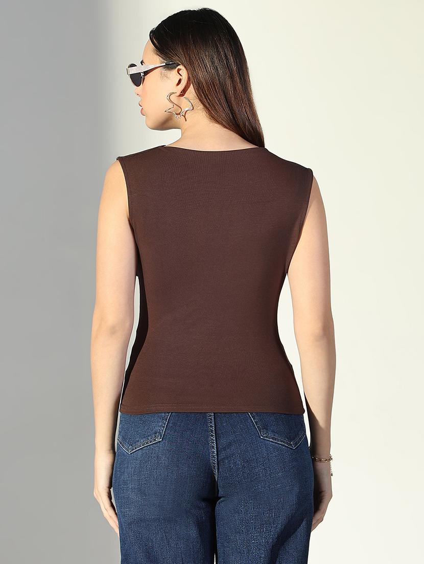 women brown solid sleeveless top - 21682264 - Standard Image - 2