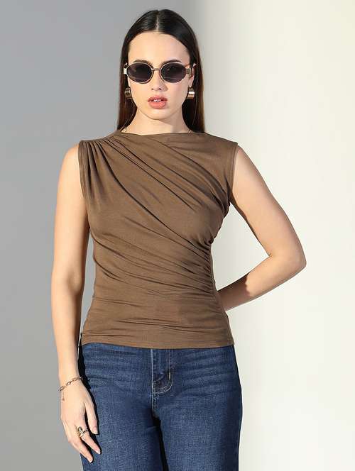 Women Olive Solid Sleeveless Top