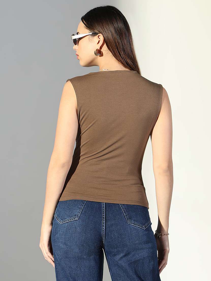 women olive solid sleeveless top - 21682265 -  Standard Image - 2